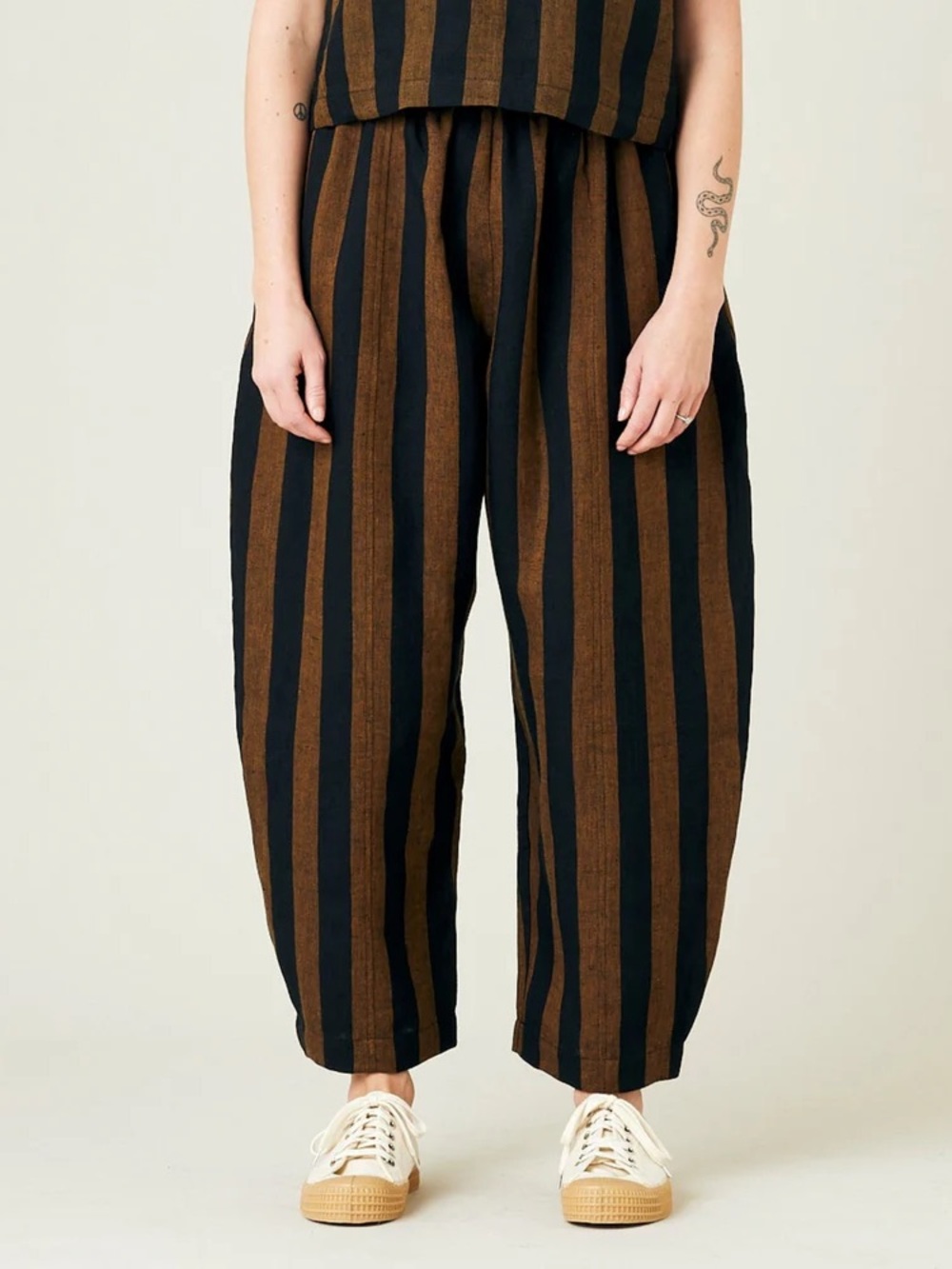 Beyond Nine, Mabel Rust And Black Stripe Linen Trousers, Size Large, Linen NWT